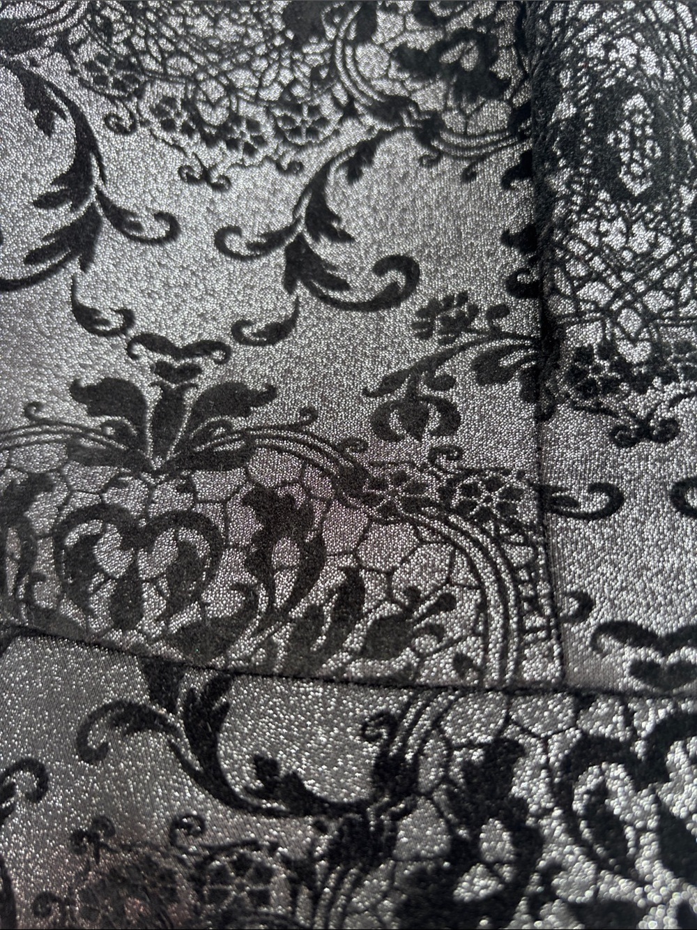 Fit & Flare Brocade Party Dress - whimsygoth- Black Silver Metallic Damask - L - Picture 8 of 10